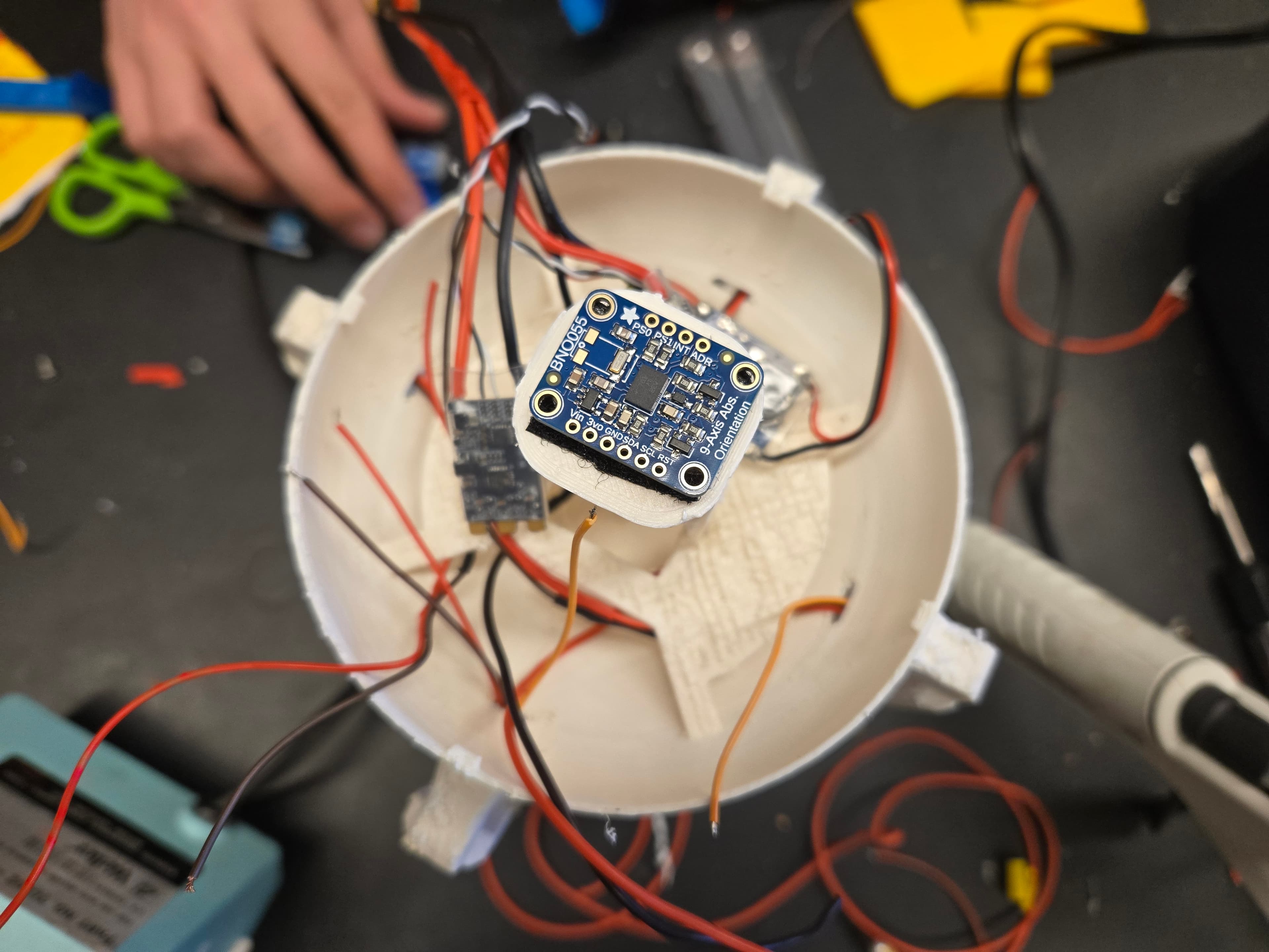 BNO055 9-axis IMU mounted inside the duct