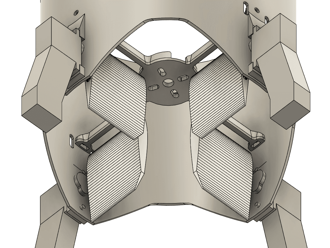 V4 thrust-vectoring vanes — four-fin control surfaces detail